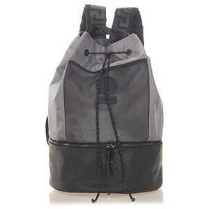 Versace Medusa Nylon Drawstring Backpack Black Grey Authentic